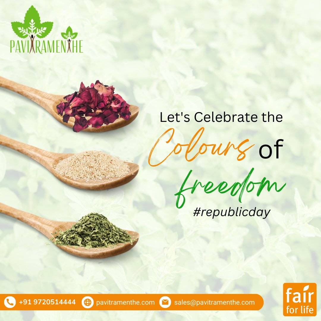 organic_fair's tweet photo. Let's Celebrate the colours of freedom.
Call Us At- +91 9720514444
Whatsapp- https://t.co/eROgV6B9yD
Visit- https://t.co/chLSxt9Pr3
.
.
.
.
 #pavitramenthe #creationbiotech #floorprice #organicherbs #organicfarming #essentialoils #edibleoils #republicday #organicrepulbicday https://t.co/Y1bVwphGv0