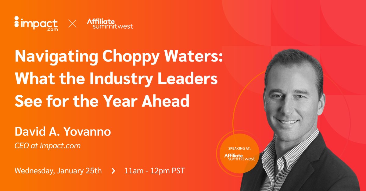 impactdotcom's tweet image. 📢 Last chance to get ahead of the game: Our CEO @DaveYovanno is speaking today at @affiliatesummit West on navigating the biggest industry challenges in 2023 🚀 Great insights, not to be missed: affiliatesummit.com/west #PartnershipEconomy #CreatePartnerships