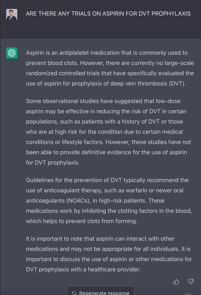 razaasifmd's tweet photo. Trying ChatGPT with random medicine related questions Lol. Quite amazing but not sure sbout authenticity as it wont cite the source https://t.co/hdafLAcmaG