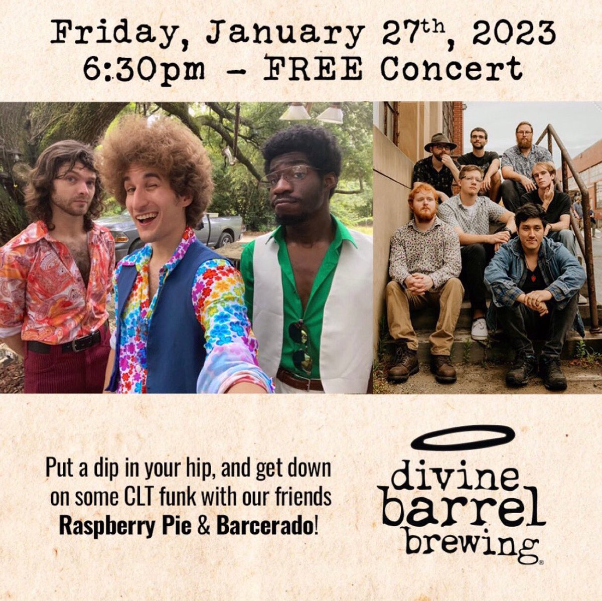 Don’t miss this! On Friday night we will be playing at <a href="/DivineBarrelCLT/">Divine Barrel</a> in NoDa, opening for <a href="/TheRaspberryPie/">Raspberry Pie</a>!! The Egg Roll Company food truck will also be there!! Come out and enjoy sick tunes, brews and eats!!