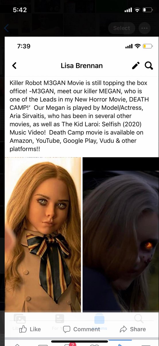 LisaMarieScnwtr's tweet photo. Killer Robot M3GAN Movie is topping the box office! -M3GAN, meet our killer MEGAN, who is a Lead in my New Horror Movie, DEATH CAMP!’ Our Megan is played by Model/Actress, Aria Sirvaitis, (The Kid Laroi: Selfish (2020) Video!) Death Camp is available on Amazon, YouTube, Google. https://t.co/ED1gP6h5db