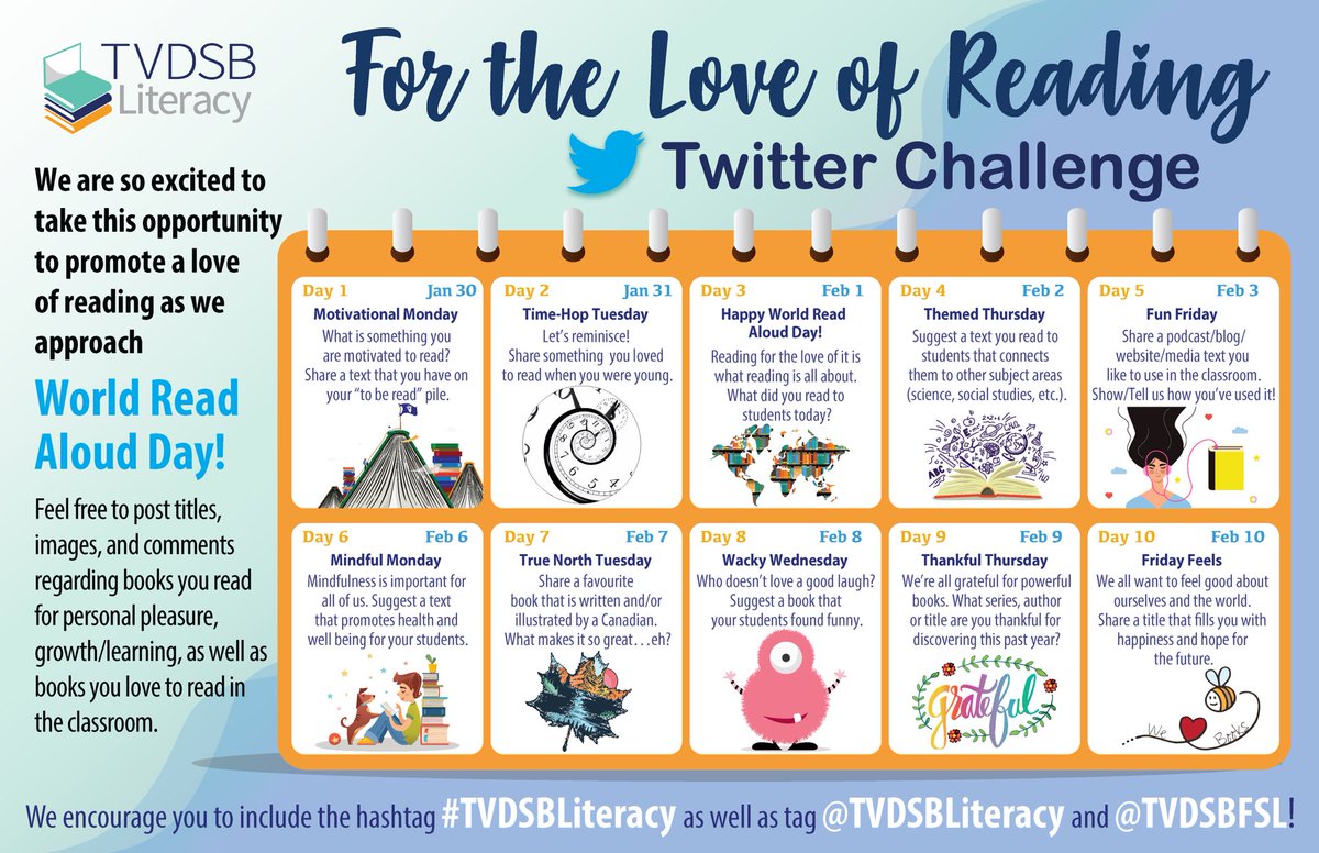 Heidi Solway 🇨🇦🏴 (@hsolway) on Twitter photo Who’s excited about the <a href="/TVDSBLiteracy/">TVDSBLiteracy</a> FOR THE LOVE OF READING TWITTER CHALLENGE?
I’m piling my books up as I think about titles and authors I want celebrate. I can’t wait to see what all of you share too.
My Amazon 🛒 is ready.
🐦🐦 #TVDSBLiteracy Who’s excited about the <a href="/TVDSBLiteracy/">TVDSBLiteracy</a> FOR THE LOVE OF READING TWITTER CHALLENGE?
I’m piling my books up as I think about titles and authors I want celebrate. I can’t wait to see what all of you share too.
My Amazon 🛒 is ready.
🐦🐦 #TVDSBLiteracy