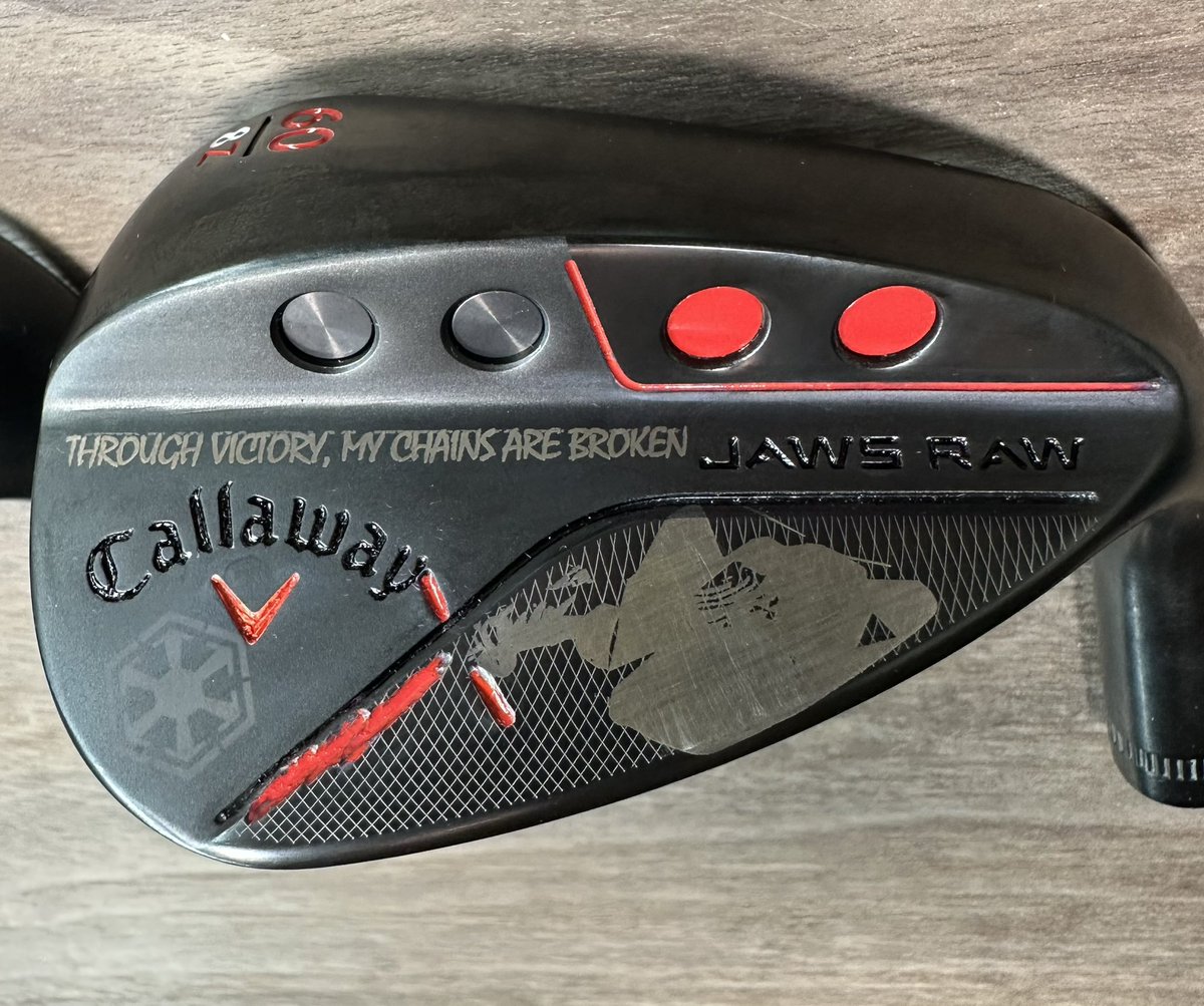 njavins's tweet photo. Finally got the laser up and running. Finished my @CallawayGolf Jaws Raw custom wedges. #JawsRaw #CustomWedges #StarWars https://t.co/dDpmixRjIf