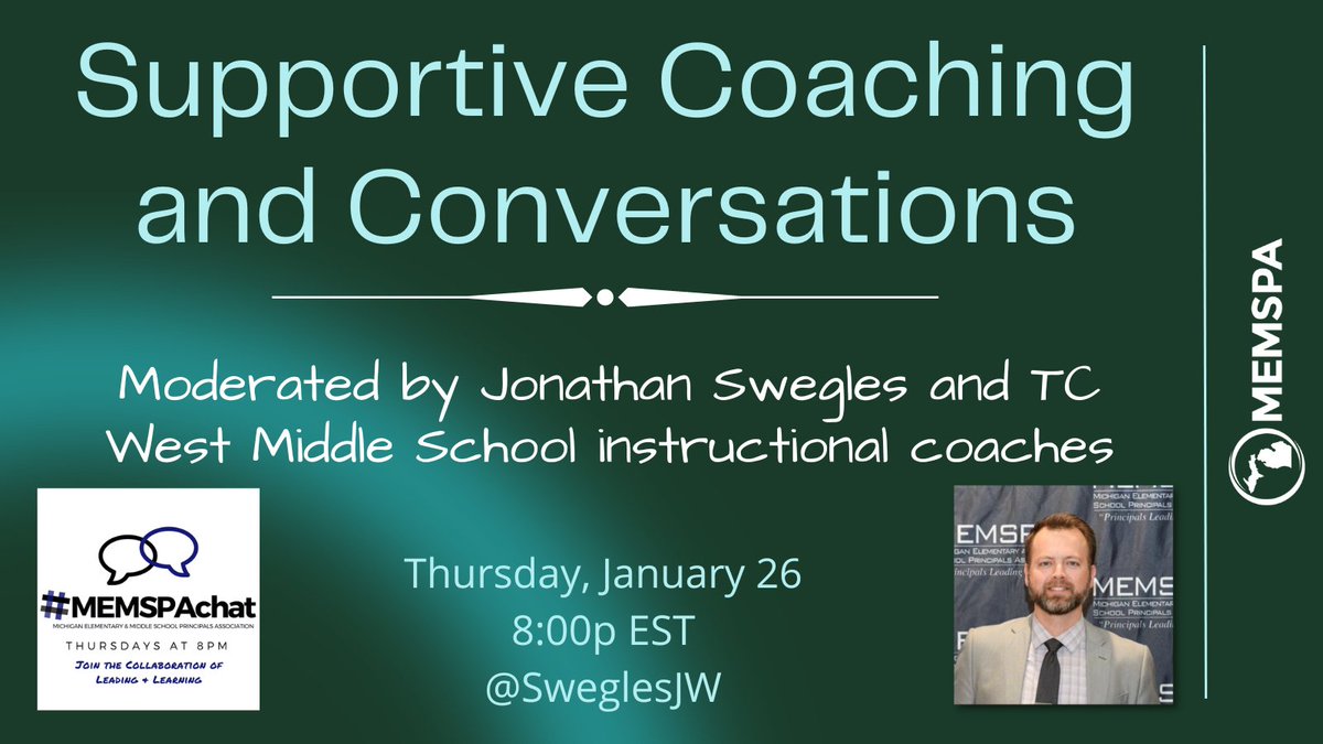 Join #MEMSPAchat 
Tomorrow at 8pm EST 
Supportive Coaching & Conversations
w/@SweglesJW

#ElemAPNetwork #TLAP 
#LearnLAP #formativechat #Admin2B #cdnedchat
#MakeEdReal #masspchat
#rethink_learning #colchat
#AlabamaAchieves #nyedchat
#Aledchat #siedchat #Saanychat