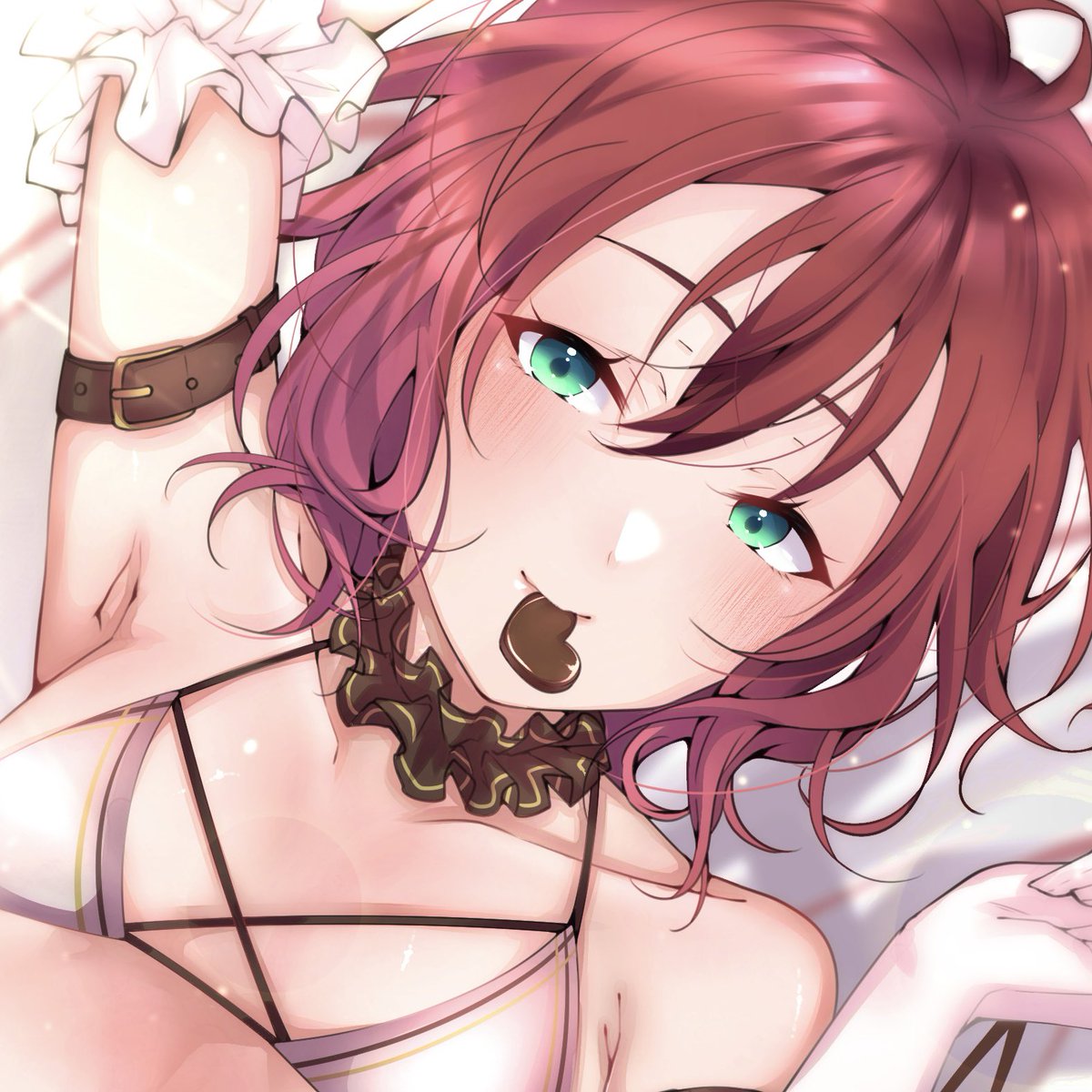 1girl arm garter armpits bikini blush breasts candy  illustration images