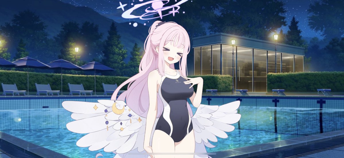 > < 1girl angel wings bangs black one-piece swimsuit breasts closed eyes  illustration images