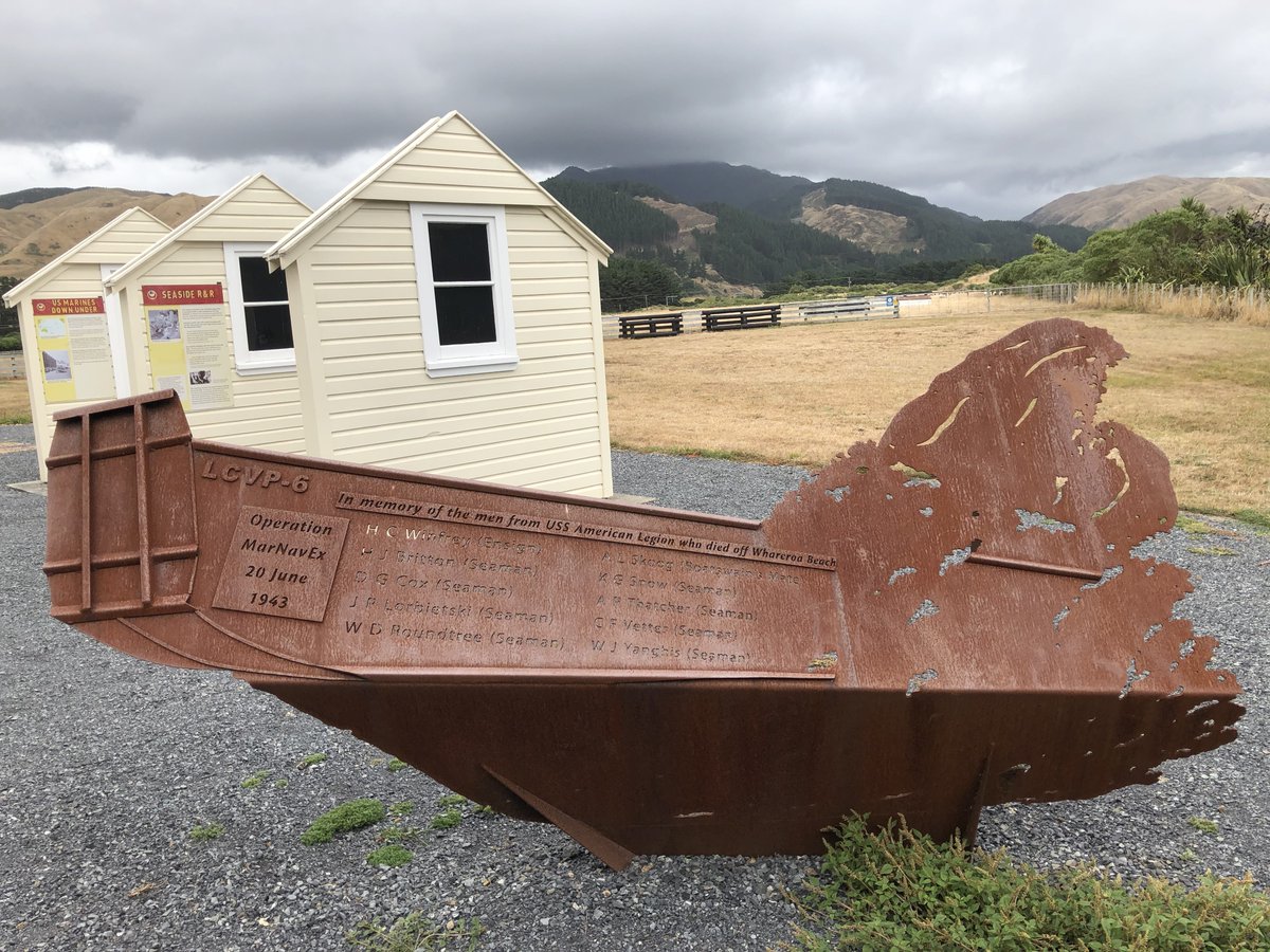 Seatouner's tweet photo. @WeHaveWaysPod @JohnCMcManus3 USA Edition. Memorial to 1/2 Marine Divs at Paekākāriki (Pie-Car-Car-Re-Key), Wellington NZ. Trained here before Guadalcanal.  Includes remembrance for those that died during training. https://t.co/cdODviipoO