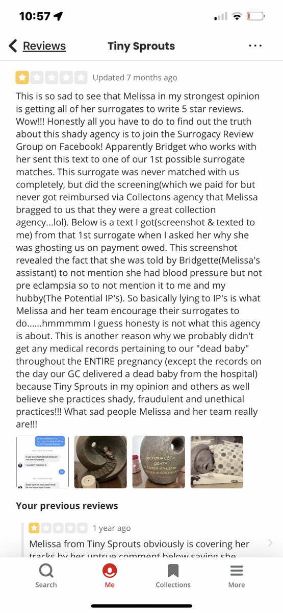 Mscanlan34's tweet photo. @yelpsupport These were two of the reviews I left and one I understand is because I didn’t directly use the companies services which was Pitter Patter Surrogacy. These other two services I did use. Where are  the violation guidelines within these 2 reviews? https://t.co/ufqpFalRLo