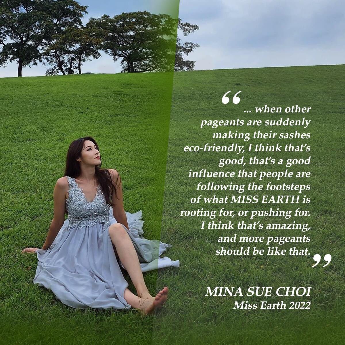 MissEarth's tweet photo. #MissEarth 2022 Mina Sue Choi's response when asked what does she think about other pageants following Miss Earth’s environmental advocacy? https://t.co/rurEeMIXLd