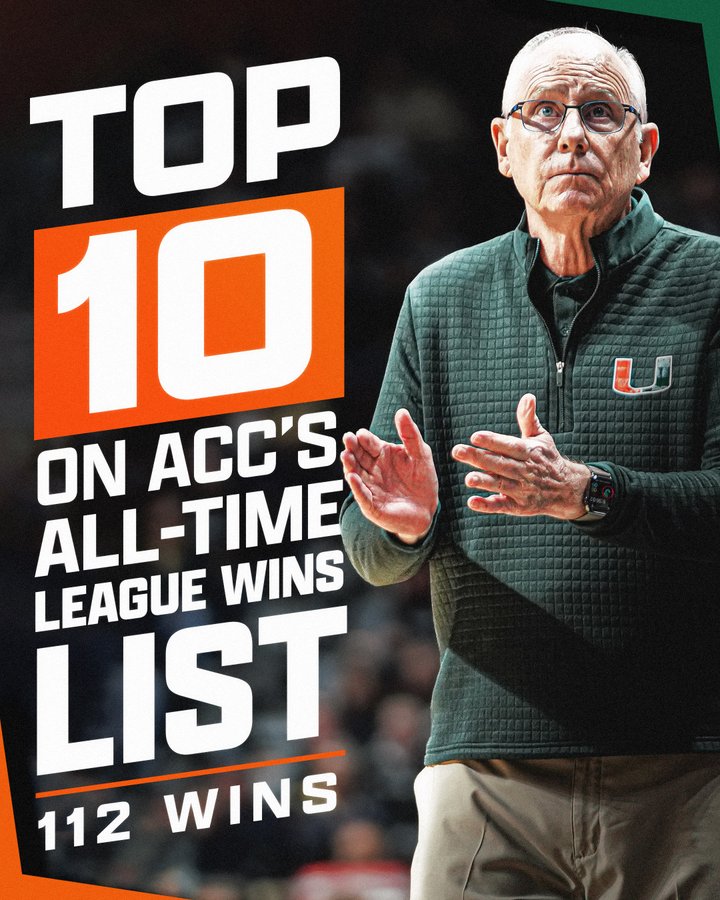 Miami coach Jim Larrañaga makes ACC history with win over Florida State -  Saturday Road