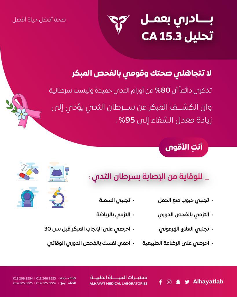 alhayatlab's tweet photo. لا تتجاهلي صحتك وقومي بعمل الفحص المبكر، تواصل معنا لمعرفة عروضنا وبادر بعمل التحليل 

نستقبلكم في مختبرات الحياة الطبية 
من السبت الى الخميس من الساعه ٨ صباحًا وحتى ١٢ صباحًا 

صحة أفضل.. حياة أفضل 

#جدة #ينبع #تحليل #مختبرات #مختبرات_الحياة https://t.co/jjNKQrN5c2
