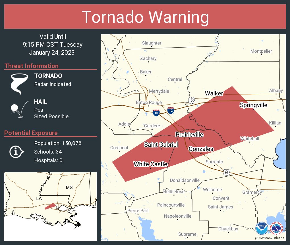 NWS New Orleans on Twitter "Tornado Warning including Prairieville LA