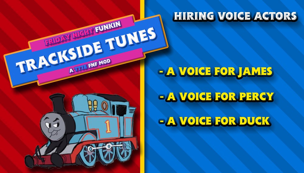 FNFTrackside's tweet photo. Trackside Tunes is currently looking for Voice Actors/VA Work! Keep in mind there's also more characters than what's shown here. But for now here are the characters we're trying to find voices for!

Feel free to DM if you would like to voice any of these characters https://t.co/O27f8kjGSu
