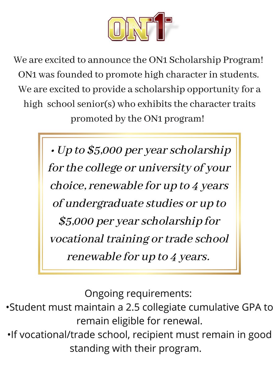 On1Aces's tweet photo. 2023 ON1 Scholarship info! https://t.co/ngQfIytU8g