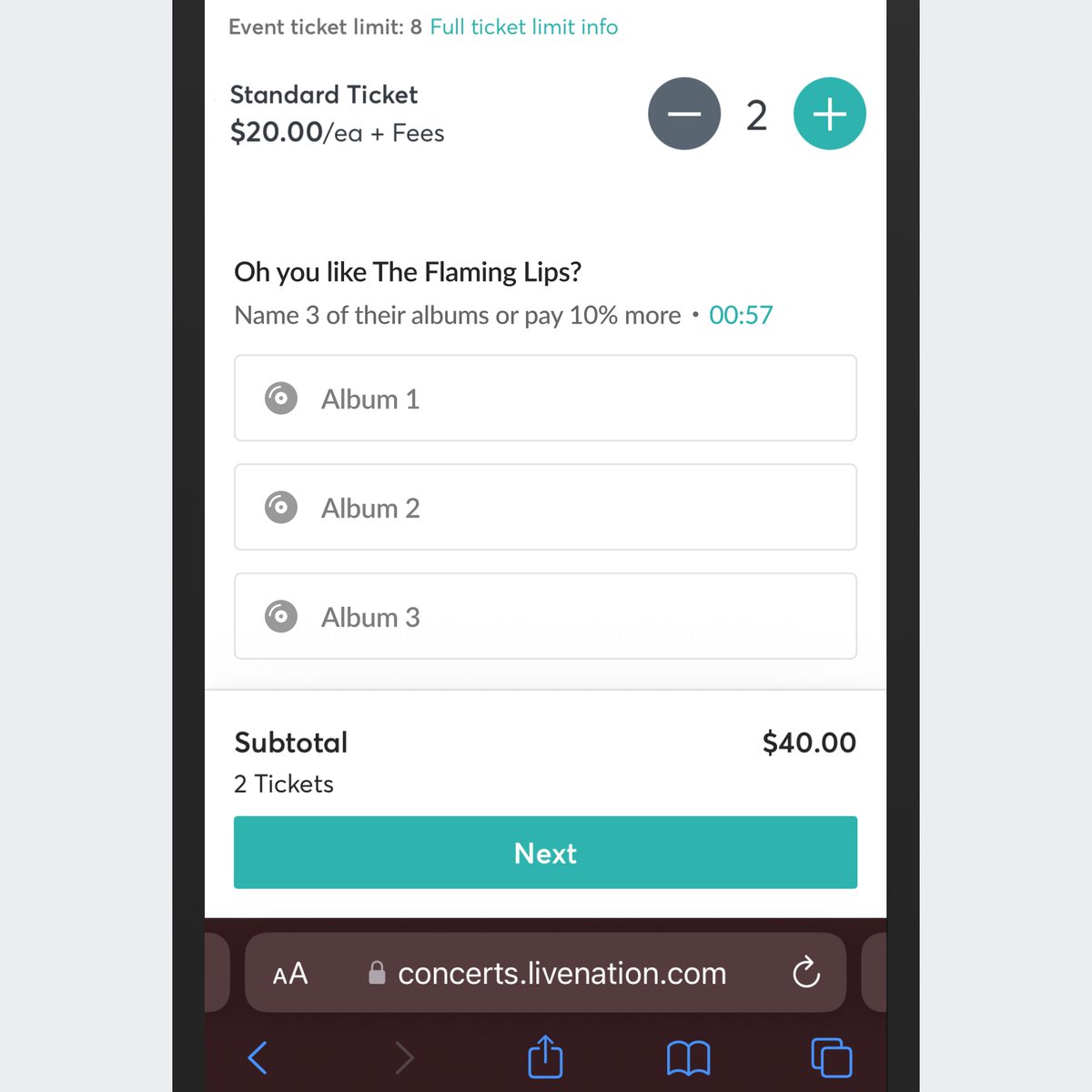 Live Nation, but it adds fees if you can’t name 3 of the bands albums at checkout.