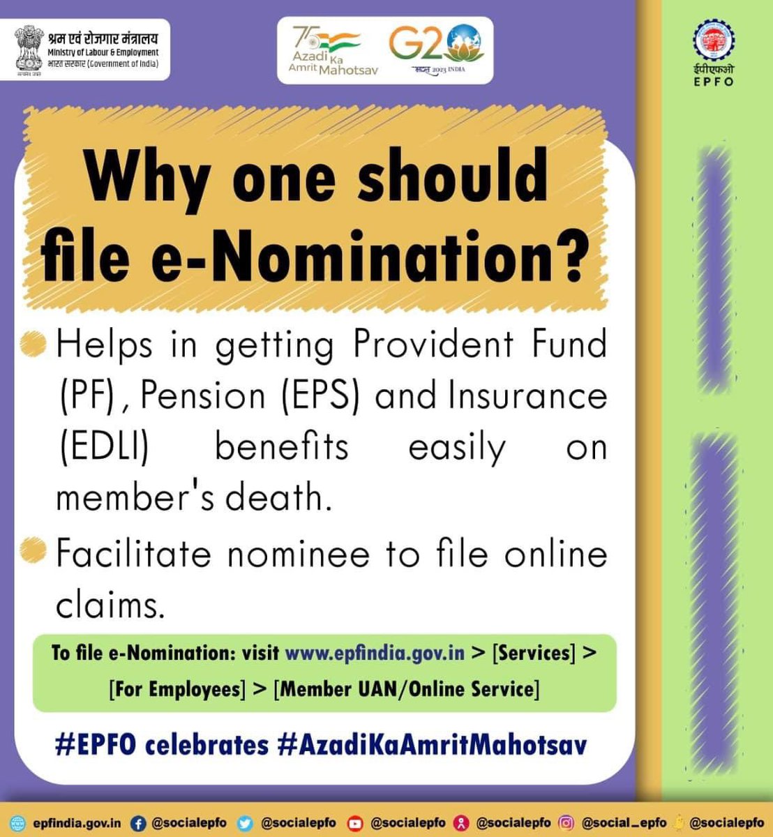 officialepfo's tweet photo. Why one should file e-Nomination? 

#EPFO #SocialSecurity #AmritMahotsav

@PMOIndia @byadavbjp @Rameswar_Teli @LabourMinistry @mygovindia @PIB_India @MIB_India @AmritMahotsav https://t.co/2AnVUtZfsU