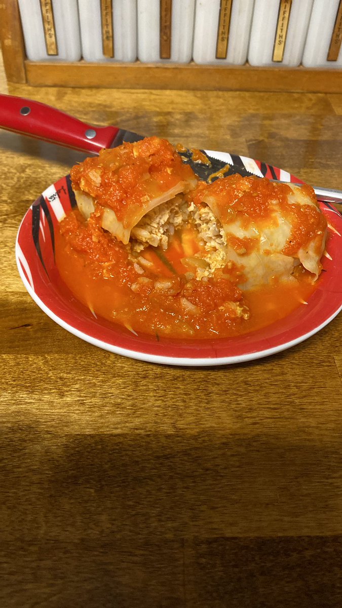 _Sam_Kerman's tweet photo. Made some Hungarian Cabbage Rolls. A recipe I got from James of Rare Americans. I can definitely do better next time with what I know now. As someone who is not a fan of cabbage I will be looking forward to this for the next few lunches. 7/10 #RhythmKitchen @rareamericans https://t.co/tfdjWhT3UK