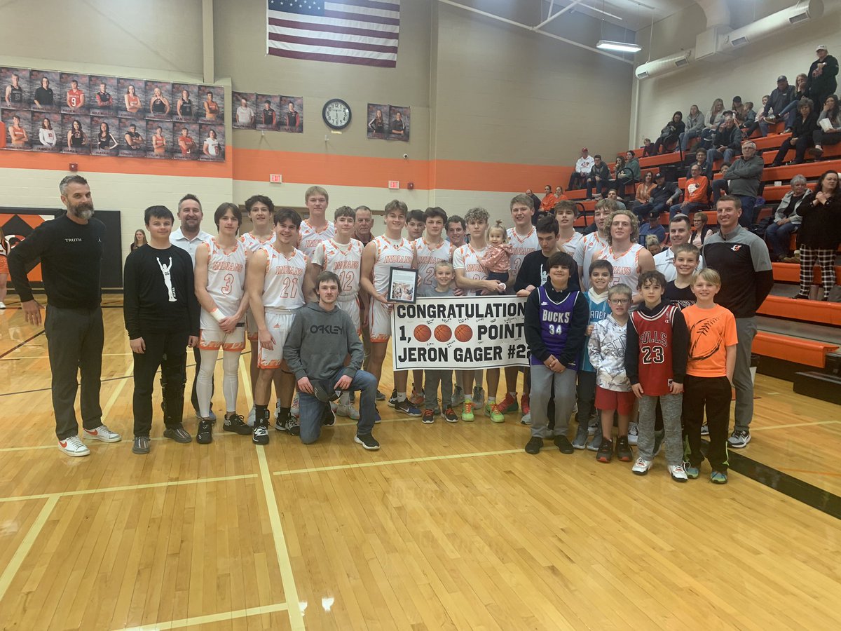 RusselGene's tweet photo. @OgallalaHighBB had a special night! @GagerJeron celebrating his 1000 career point and Coach Andy Gillen earning his 300th career win! So proud of everyone! 

#CULTUREofCONFIDENCE

@OGIndians 
Go Big O! https://t.co/dSCgKSIaq0