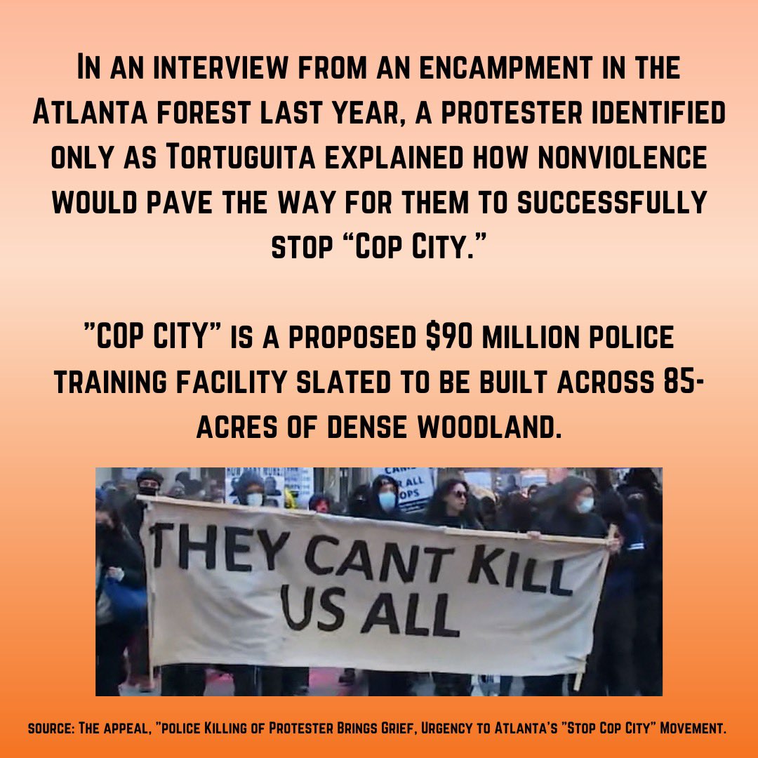ThisIsZeroHour's tweet photo. The Atlanta police killed Tortuguita, a climate justice protester in Atlanta who was defending a forest set to be destroyed for Cop City, a police militarized training center.
#tortuguita #stopcopcityatlanta #stopcopcity #forestdefenders #forestdefender #justicefortort https://t.co/RcPcOWhccY