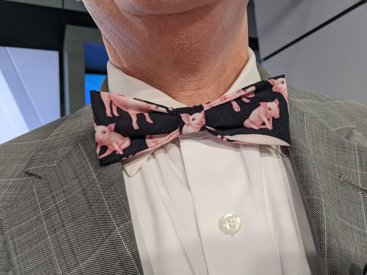 JannayTowne's tweet photo. Yeah @EdWilsonWX13HD is kind of a pig deal 🐷 
Check out his new bowtie from @IowaPork https://t.co/DyBvPENk9V