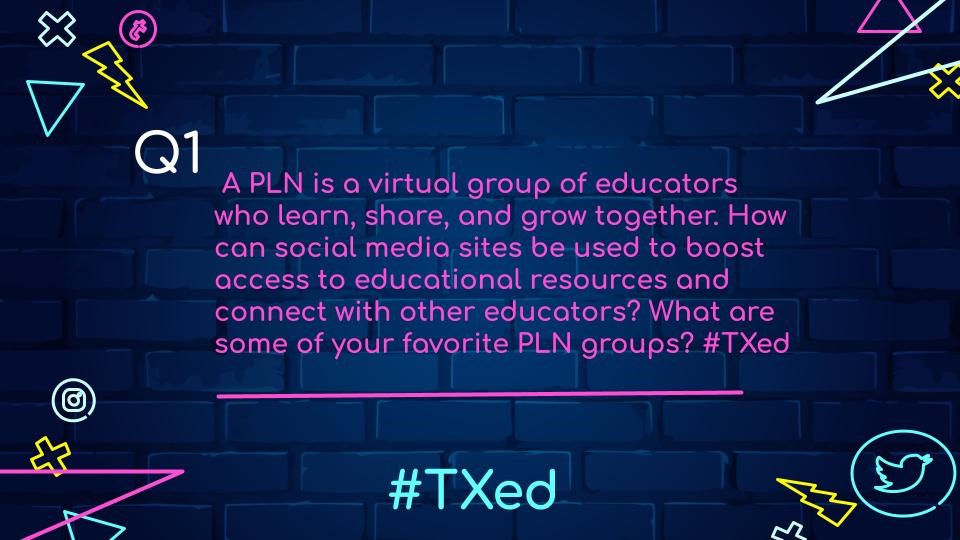 TXEDMod's tweet photo. Q1:A PLN is a virtual group of educators who learn, share, and grow together. How can social media sites be used to boost access to educational resources and connect with other educators? What are some of your favorite PLN groups? #TXed 
Reply with "A1" and use the hashtag, #TXed https://t.co/RfO4WUGybR
