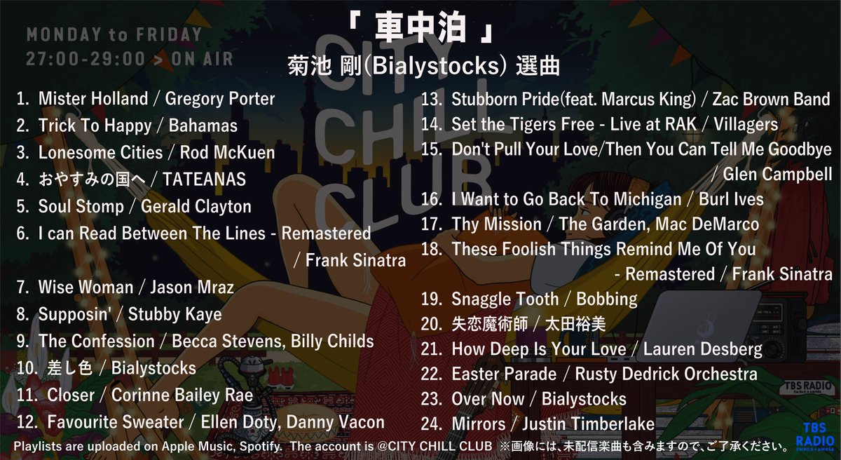 City Chill Club On Twitter プレイリスト公開 Ccc 1月24日 火 O A 菊池 剛 City Chill Club On Twitter プレイリスト公開 Ccc 1月24日 火 O A 菊池 剛
