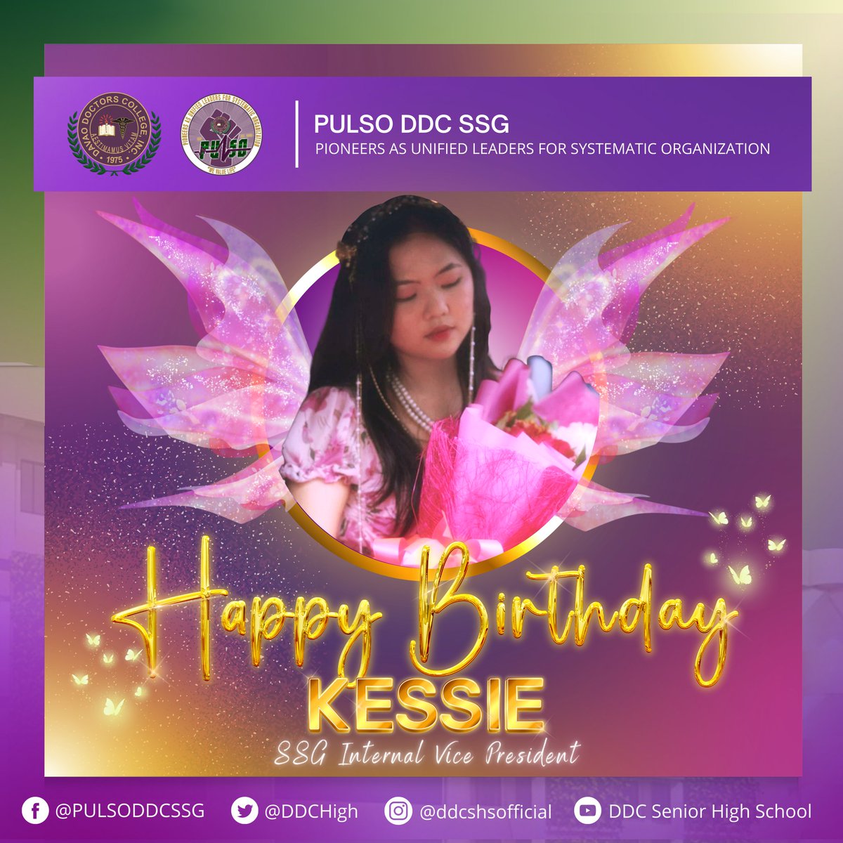 DDCHigh's tweet photo. It’s 𝐊𝐞𝐬𝐬𝐢𝐞’𝐬 𝐃𝐚𝐲!

WELCOME TO LEGALITY our SSG PULSO Internal Vice President, Kessie P. Artiaga!🎊🍾 https://t.co/FeVrmKugCH
