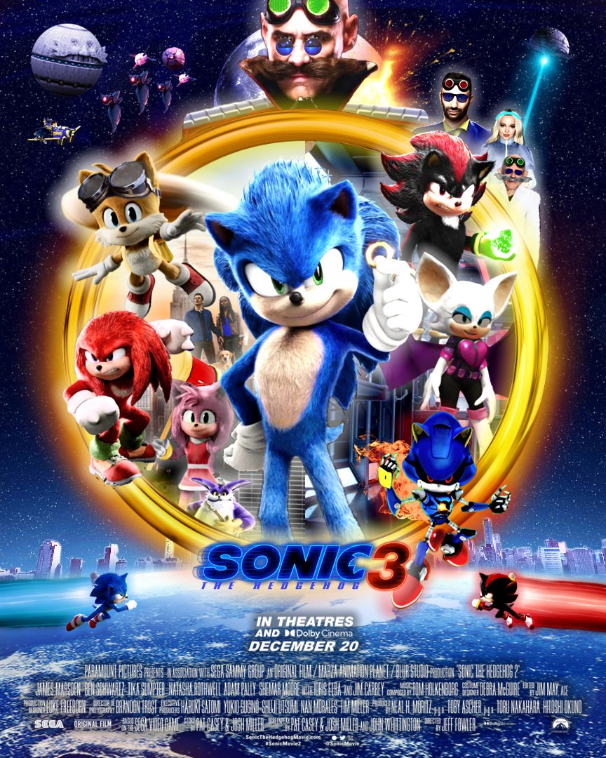 Sonic movienews on X: Sonic movie 3 fan made poster created by  Sonicmovienews 👀🔥💙 Poster design: Sonicmovienews Sonic 3 release in  theaters December 20th 2024! #sonic #sonicmovie #SonicMovie3  #SonicTheHedegehog #KnucklesTheEchidna #amyrose