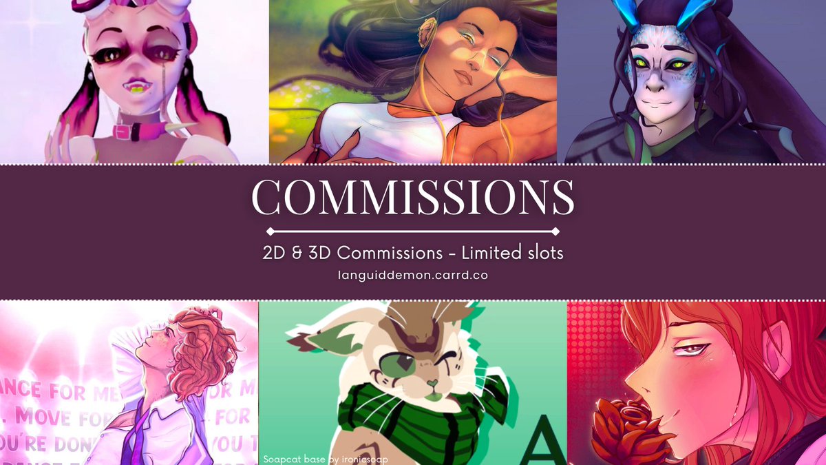 AntsyCat_VT's tweet photo. 😈✨2D &amp; 3D COMMISSION SLOTS OPEN✨😈
[2/3 2D SLOTS ] - [ 1/3 3D SLOTS ]
{ Retweets are always appreciated!}

#2dart #3dart #Vtubers #2dcommissions #3dcommissions #commissionsopen

💤Message me with Inquiries!
💤Pricing and T.O.S on my website!
https://t.co/3jAA4XURwR https://t.co/svZNqSsJWd