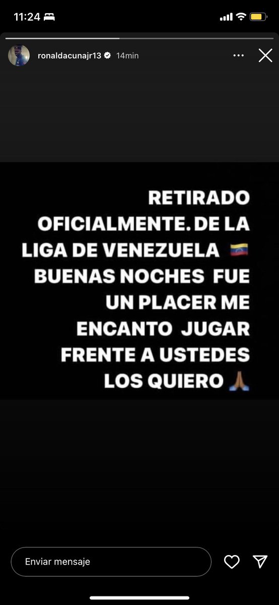 Mensaje de <a href="/ronaldacunajr24/">Ronald Acuña Jr.</a> en su Instagram tras el segundo juego de la final. #lvbp