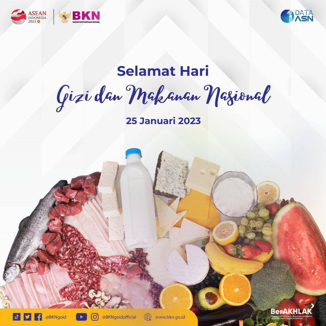 Hai #SobatBKN, Yukk kita mulai hidup sehat dengan konsumsi makanan sehat, karena tubuh sehat adalah aset paling berharga untuk hidup. 
Selamat Hari Gizi Nasional 2023.

#HariGiziNasional
#ASNPelayanPublik
#ASNNetral