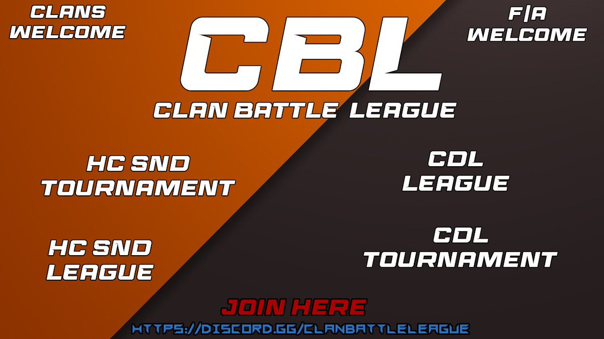OfficialCBL_'s tweet photo. @CODReTweeters 
Calling all gamers! Join the #ClanBattleLeague &amp; compete in organized &amp; competitive clan battles. Fair play for all skill levels. Showcase your skills &amp; strategy against the best in the community. Sign up now! #CBL #gamingcommunity https://t.co/p0E55Ko7D1