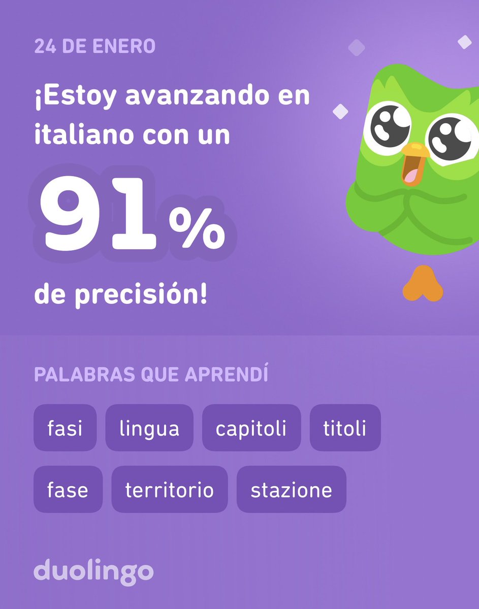 gabypenarojas's tweet photo. ¡Estoy aprendiendo italiano en Duolingo! Es gratis, divertido y efectivo. https://t.co/LBCNqCBMzt