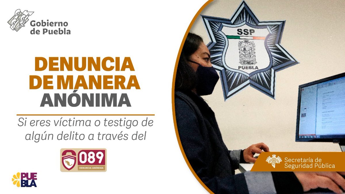 911Puebla's tweet photo. 🕵️‍♀️Si eres victima o testigo de algún delito ¡DENUNCIA!👊 De manera anónima a través de la línea de 989.☎️ Tus datos son anónimos y confidenciales. 🤫 https://t.co/LBVGGwipmO