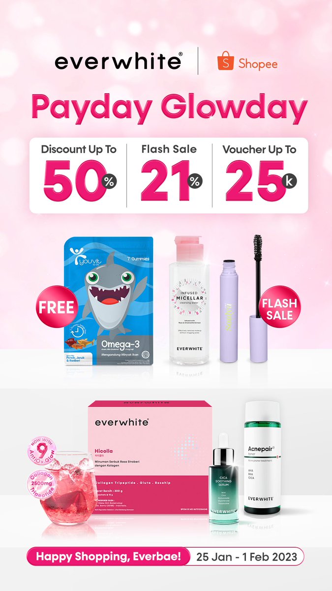 Everwhiteid's tweet photo. Banyak banget promonya, sampe bikin geleng-geleng 😫 yuk, jangan lupa checkout sekarang ❣️ #Everwhite #payday https://t.co/EO40CUHu05