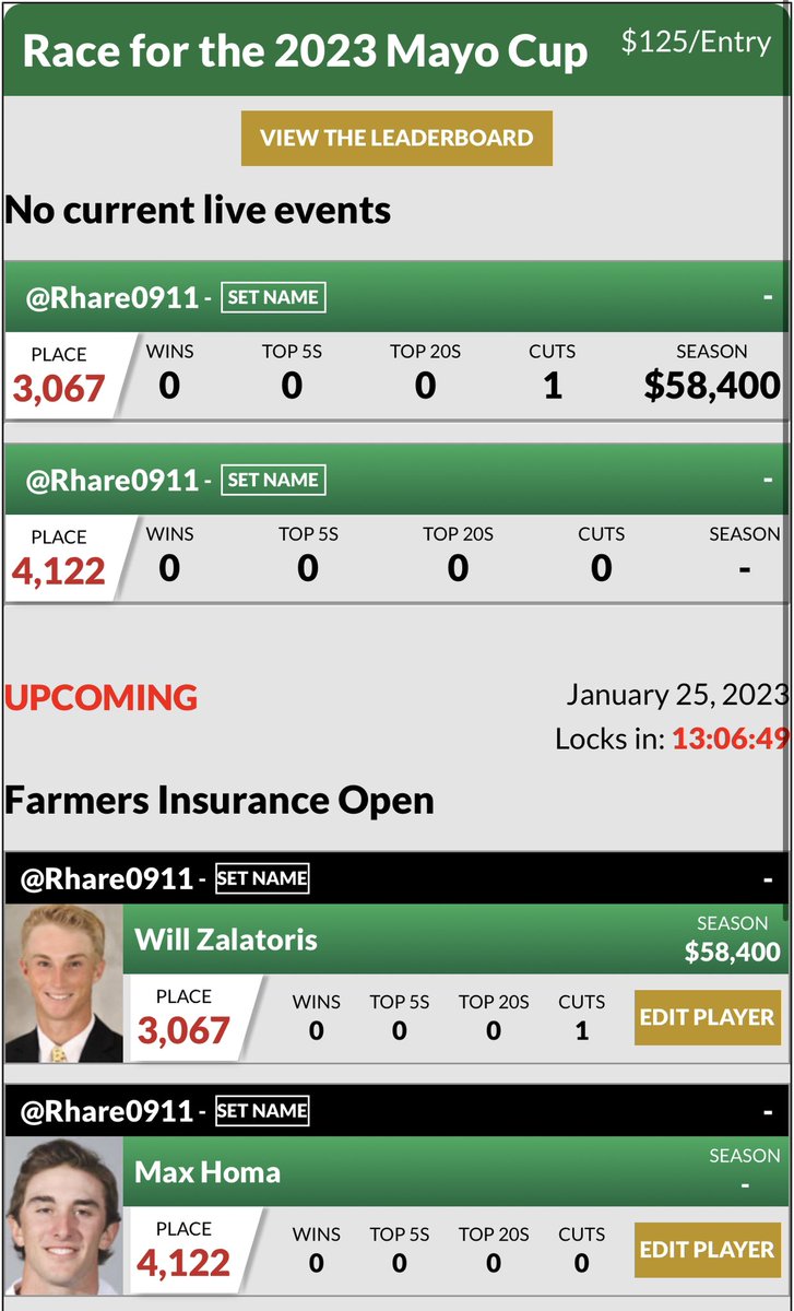 Bobby Hare on Twitter "My PGA DraftKings and FanDuel cores are up in