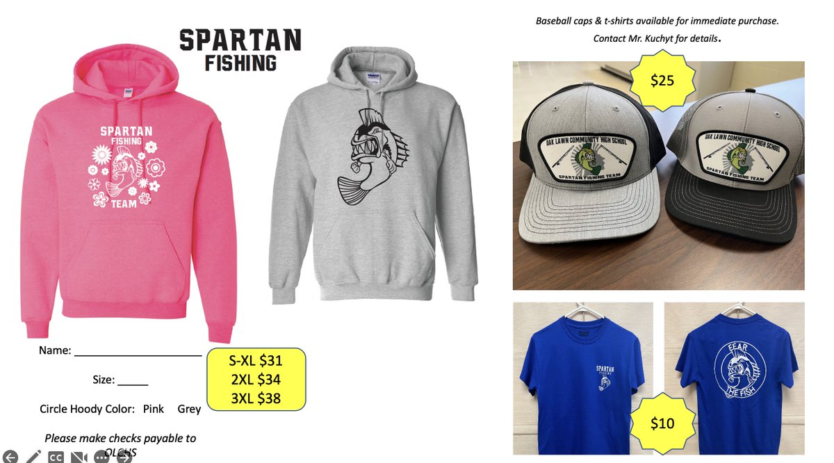 Show your support for the Spartan Fishing Team by purchasing some sweet gear.  If you'd like to place an order, reach out to Coach Kuchyt at ckuchyt@olchs.org

#olchspride