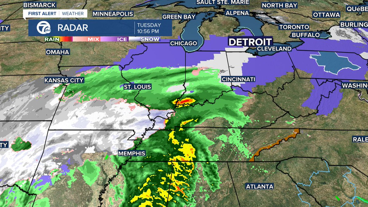 rexroth7wxyz's tweet photo. It's getting closer! The snow moves in early tomorrow morning from the southwest. 4"-6" widespread through Wednesday evening with a few spots hitting 7" downriver and south. https://t.co/siKpAvupK3