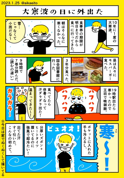 大寒波の日に外出た 