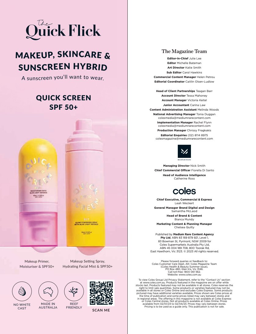 TheQuickFlickAu's tweet image. Quick Screen spotted in the latest #Coles health &amp;amp; beauty magazine 👀

Have you seen Quick Screen in Coles Supermarkets yet? 💕

#TheQuickFlick #QuickScreen #Australia #Suncare