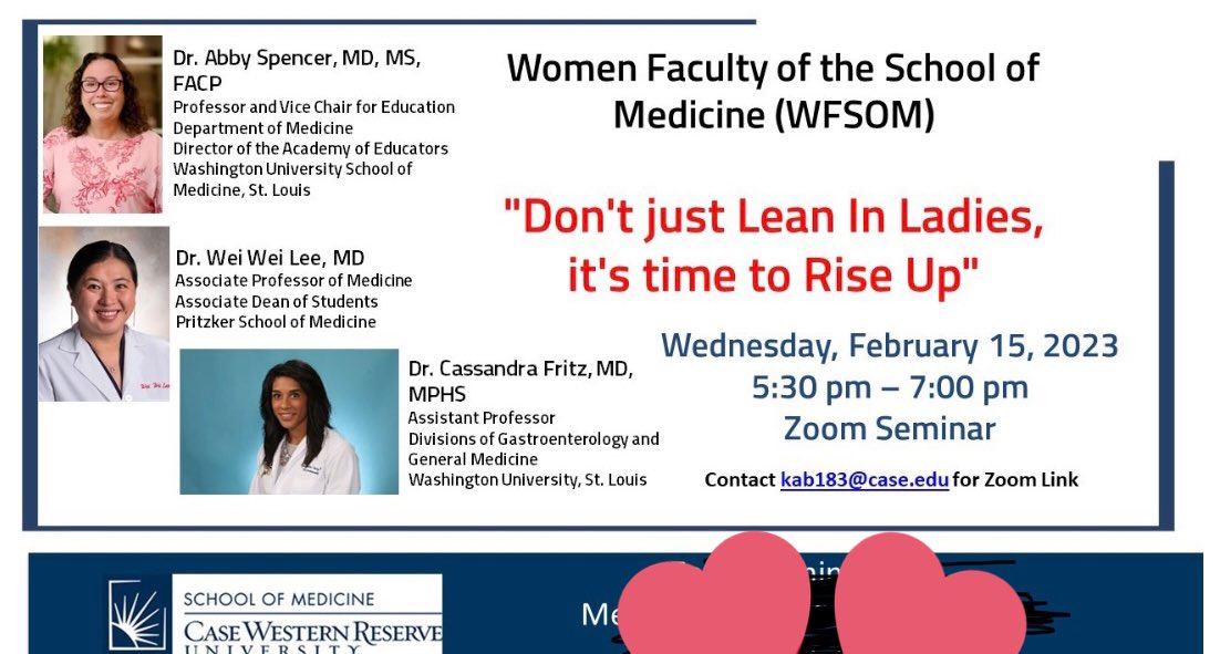 abbyWUim's tweet photo. #WomenInMedicine Excited to present at @CWRUSOM #WFSOM with superstar #MedEd leaders @cfritzMD &amp; @WeiWeiLeeMD!! Thanks so much Meg for the invite!! 🩺🥼🥳📚🎉 https://t.co/eZHRVDPZYF