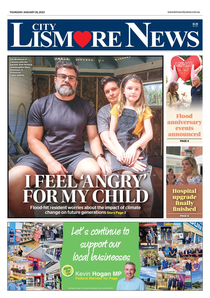 In this Thursday edition of Lismore City News:
Flood victim and climate activist 'angry' for her child
$300m hospital redevelopment finally over
Events set to commemorate February 28 disaster