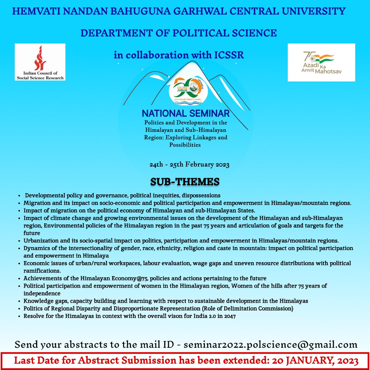 sgilive's tweet photo. NATIONAL SEMINAR Politics and Development in the Himalayan and Sub-Himalayan Region: Exploring Linkages and Possibilities #Joshimath #joshimathsinking #Uttarakhand https://t.co/MwItUp3Dbe