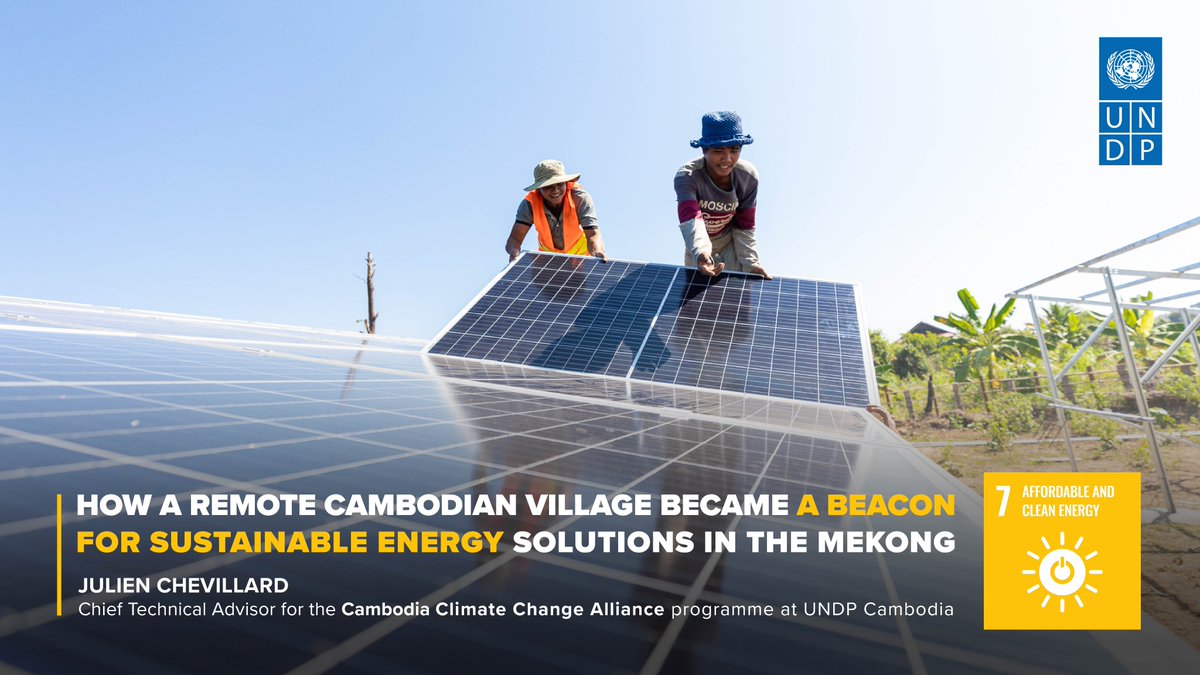 UNDPCambodia's tweet photo. ☀️ #SDG 7️⃣: Ensure access to affordable, reliable, sustainable and modern #energy ⚡️ for all. #LNOB #CleanEnergy

👉 Read more on how a remote 🇰🇭 Cambodian village became a beacon for #SustainableEnergy solutions in the Mekong: 🔗 https://t.co/sFdMjvFgSv @ACRundp https://t.co/DnoiXfxjEb