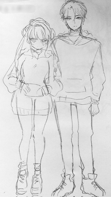 創作いちゃらぶ幼馴染カプの菫ちゃんと(女装)椿くんのらくがきです…m(_ _)m 