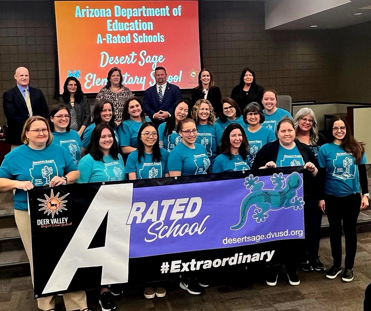 DesertSageElem's tweet photo. #GeckoPride moment at tonight's governing board meeting.  We celebrated being an A-Rated school! https://t.co/w0m2A5Hg3h
