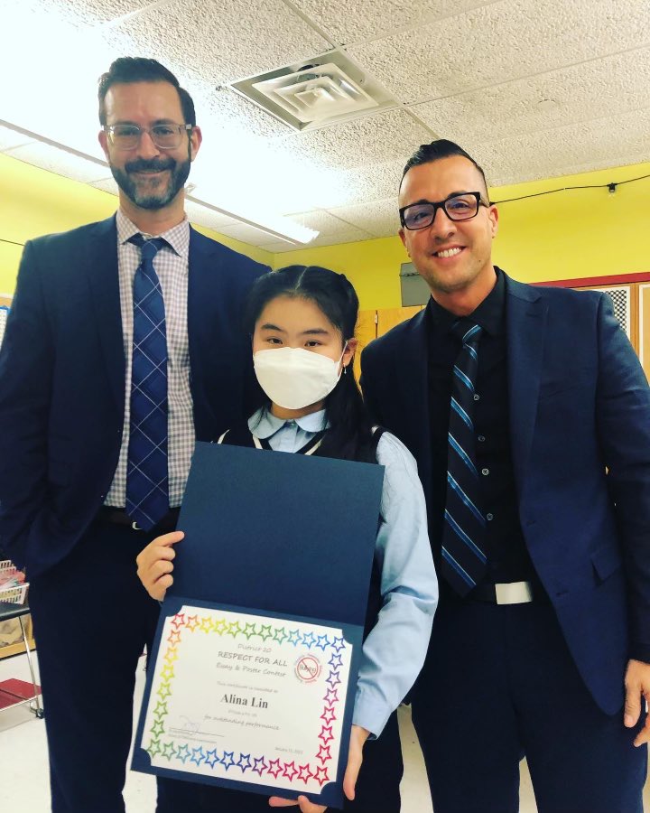 SEEALL180's tweet photo. Our Principal Mr. Sacco and Alina Lin at @20_doe with our Superintendent @pretto_david Congrats to Alina on her Respect for All award! #respectforall #cec20 @NYCSchools @UFT @FollowCSA #seeall https://t.co/Wq0MgG5IO7