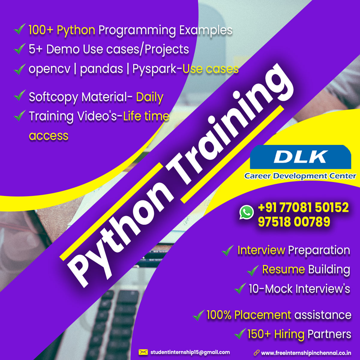 dlk_cdc's tweet image. Best Python Training in Chennai with job Assistance by DLK Career Development Center in Chennai.
𝐋𝐨𝐜𝐚𝐭𝐢𝐨𝐧
g.page/dlk-career-dev…
Contact-7904320834

𝐎𝐟𝐟𝐢𝐜𝐞 𝐚𝐝𝐝𝐫𝐞𝐬𝐬:-
DLK Career Development
RahaatplazaGround floor,Vadapalani,

#training #learning  #dlkcdc