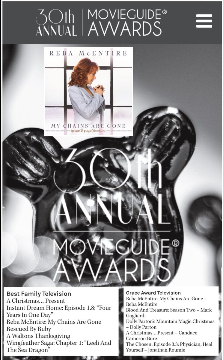Congrats To Our Girl @reba on TWO  @movieguide Awards For Promoting  Christian Values With Her Tv Special #MyChainsAreGone 
 In Categories: 
: Best Family Television 
: Grace Award Television 
Airing February 26Th On @UPtv
#Reba #MovieGuideAwards