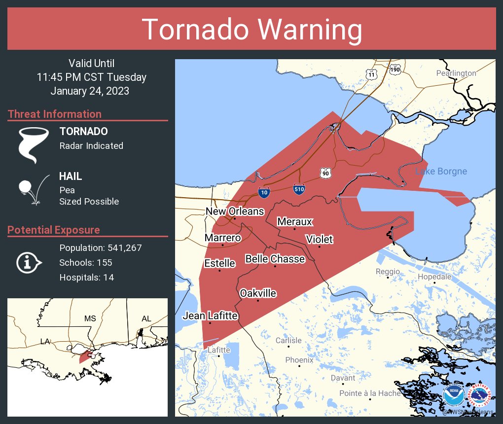 Tornado Warning including New Orleans LA, Marrero LA and  Terrytown LA until 11:45 PM CST